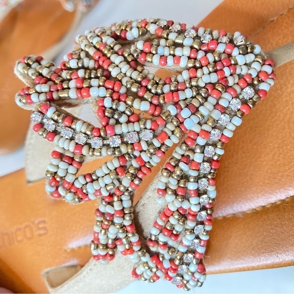 Chicos Tan Thong Sandals w/Red, White and Gold Beading - Picture 7 of 12